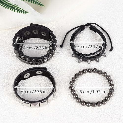 JOLYEAK Punk Leather Rivets Bracelets Punk Rock Leather Studded Bracelets 80s Wristband Emo Gothic Spike Cuff Bracelet Set for Men Women Rocker Outfits Skull Bracelet thumbnail 2
