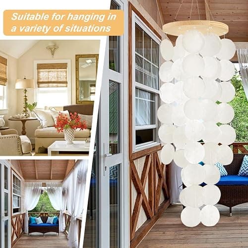 Wind Chimes for Outside - Handcrafted White Capiz Shells Windchime Coastal Style Decor for Indoor/Outdoors, Garden Decor, Great for Women, Wind Chimes Lovers and More thumbnail 4