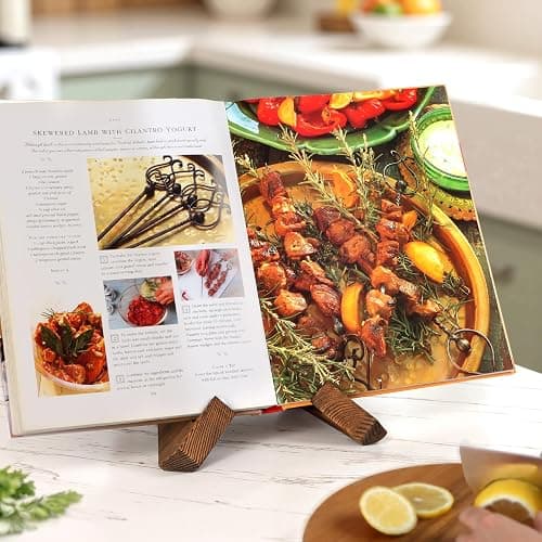 PUERSI Cookbook Stand for Kitchen, Recipe Book Holder for Kitchen Counter, Wooden Cookbook Holder, Rustic Cook Book Holder Stand - Rustic Brown thumbnail 2