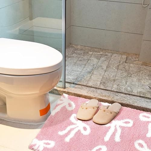 Tinideya Pink Bow Bathroom Rug 20x32 Inch Coquette Bath Mat Non Slip Absorbent Microfiber Floor Mat Machine Washable Cute Bow Rug for College Dorm Vanity Bedroom Bathroom Decor thumbnail 7
