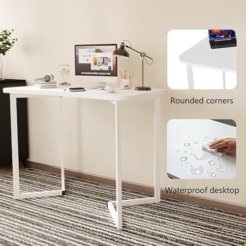 Funecy Computer Desk 40 Inch Small Table for Office,Modern Simple Style Writing Study Work Gaming Table for Home Office (White) thumbnail 5
