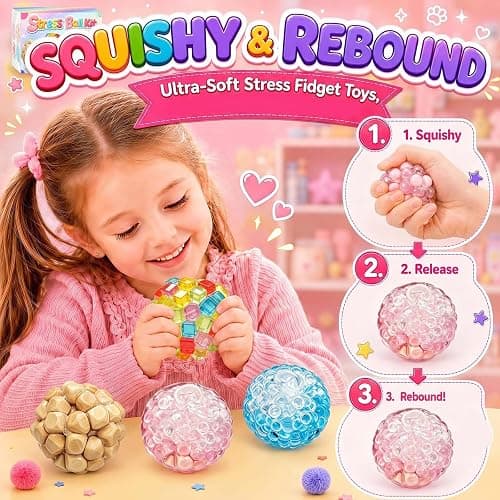4 Pack Crunchy Noisy Squishy Stress Balls, Slush Textured Sensory Toys Set, Stress Relief Toys for Kids Adults, Squeezee Sensory Toys, Birthday Xmas Gifts for Girls & Boys thumbnail 2