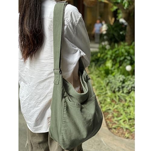 Canvas Hobo Crossbody Shoulder Tote Bag for Women and Men W/Multi-pocket Casual Purse Messenger Bags Travel Work thumbnail 3