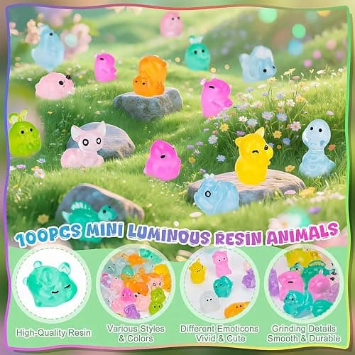 Mini Glow In The Dark Animal Resin Models, Resin Animals Mystery Bags, Individually Wrapped Blind Bags Tiny Animal Figurines, Collectible Mini Animals For Fairy Garden, DIY Crafts (100, animals) thumbnail 3