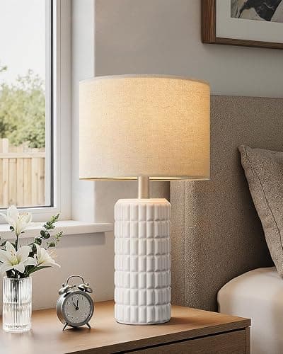 Seealle 23" Single Modern Ceramic Table Lamp, Nightstand Lamp, White | Lamp for Living Room, Bedroom, Bedside, Night Stands, End Table, Desk, Farmhouse Home Decor thumbnail 2