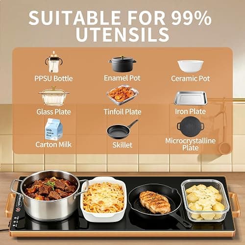 Electric Warming Tray,XL 32"x12",Tempered Glass Warming Mat for Food,Black | Keep Food Warm,Gold Handles Food Warmers For Parties Buffet Daily Gatherings,Temperature Control,Thermostat,Full Surface Warm thumbnail 5