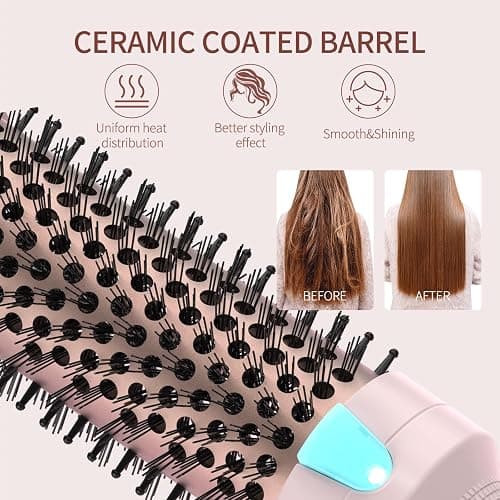 K&K 1 1/2 Inch Ceramic Tourmaline Ionic Heated Round Brush Curling Brush Creates Blowout Look -Creates Root Volume & Loose Curls Volume Curls Dual Voltage Hair Styling Tool (Pink, 1.5 Inch) thumbnail 4