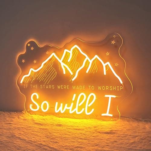 If The Stars Were Made to Worship So Will I Neon Sign, Christian LED Wall Light, Bible Verse Wall Art, Inspirational Jesus Quote Sign, Mountain Lover Gift, Catholic Faith Home Decor 16〞× 10.7〞 thumbnail 4