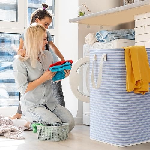 Lifewit 2 Pack Laundry Hamper Large Collapsible Laundry Basket, Freestanding Waterproof Cloth Hamper with Easy Carry Handles in Laundry Room Bedroom Bathroom College Dorm for Adult, Grey&Blue, 2 x 80L thumbnail 2