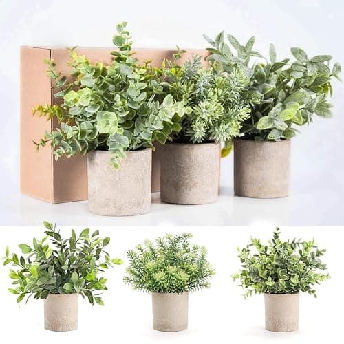 Der Rose 3 Pack Mini Potted Fake Plants Artificial Plastic Eucalyptus Plants Topiaries for Home Office Desk Farmhouse Room Bathroom Decor thumbnail 8