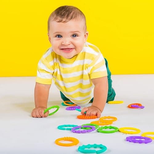 Bright Starts Lots of Links Rings Toys for Stroller or Carrier Seat, BPA-Free, Ages 0 Months Plus, Multicolor, 24 Count thumbnail 6