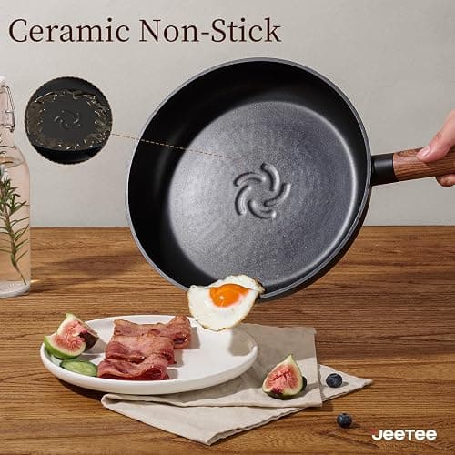 JEETEE Ceramic Cookware Set, 15 PCS Pots and Pans Set Non Stick with Removable Handles, Non Toxic Induction Kitchen Cookware Sets, Dishwasher/Oven Safe PFAS/PFOA Free Black thumbnail 6