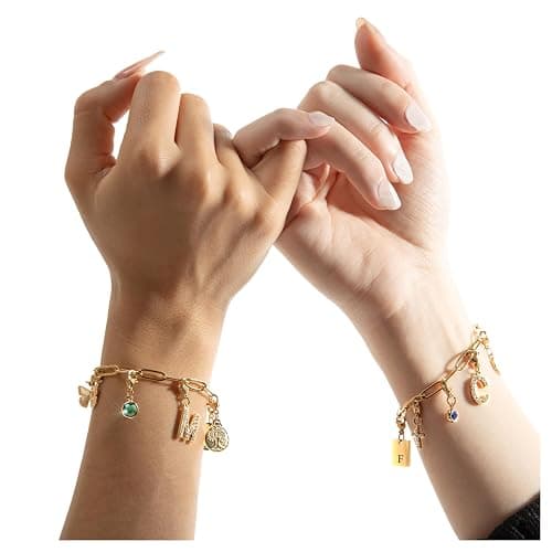 MignonandMignon Personalized Engraved Gold Charm Bracelet for Mom, Gifts for Women, Gift for Grandma, Unique Birthdays Teen Girls, Anniversaries, Graduation, Handmade Jewelry for Her - P-CHARM-MIX-BR thumbnail 2
