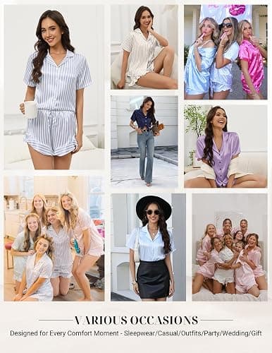 SHEFOTY Silk Pajamas for Women Button Down 2 Piece Satin Pjs Shorts Set Ruffle Notch Collar Sleepwear Loungewear thumbnail 4