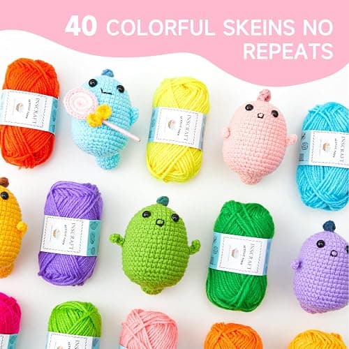 Inscraft 48 PCS Crochet Yarn Kit, 1400 Yards 40 Colors Acrylic Yarn Skeins, 2 Crochet Hooks, 2 Weaving Needles, 4 Stitch Markers, 1 Bag, Yarn for Crocheting & Knitting, Gift for Beginners and Adults thumbnail 3