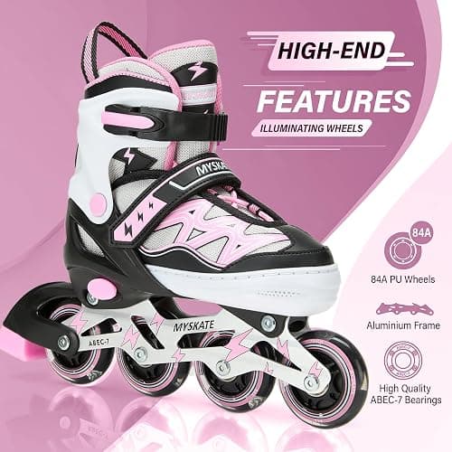 Lightning Adjustable 4 Sizes Inline Skates with Full Light up Wheels | Adjustable Roller Blades for Girls Boys Kids Ages 4-8 8-12 Inline Skates with Birthday Gift for Women Men Beginners thumbnail 2