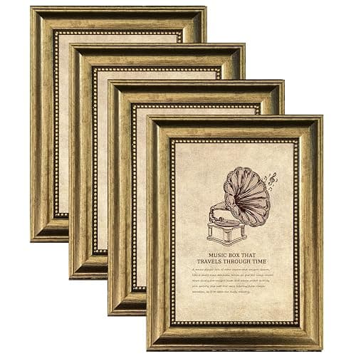 TKYGU 5x7 Picture Frame with Real Glass, 4 set Ornate Vintage Picture Frames for Wall or Tabletop Display, Gold 5 x 7 Frame for Wall home best gift - Image 1