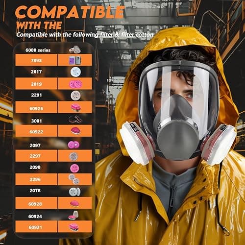 Full Face Respirator Mask with Filters: 6800 Gas Mask with 6001 & 2097 Filter Reusable Organic Vapor Mask Against Fumes Gases Dust for Painting Epoxy Resin Welding Construction Emergency Polishing - 6001+2097 thumbnail 6