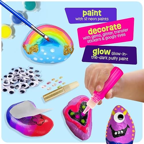 Dan&Darci Kids Rock Painting Kit - Glow in The Dark - Christmas Gifts Arts & Crafts for Boys and Girls Ages 6-12 - Craft Activities Kits - Creative Art Toys for 6, 7, 8, 9, 10, 11 & 12 Year Old Kid thumbnail 6