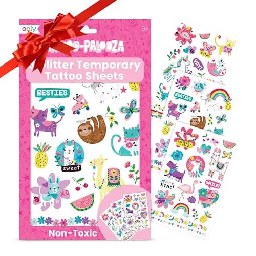 Ooly 50 Glitter Temporary Tattoos For Kids, Safe & Non-Toxic Temporary Tattoo, Party Favors Gifts for Kids, Great Goodie Bag Stuffers & Fun Birthday Decorations - Fun Friends - Image 1