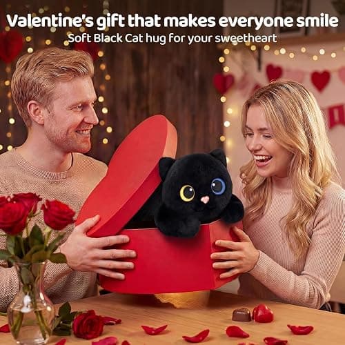 Mewaii Weighted Stuffed Animals with Microwavable Heating Pad - 5 lbs Adjustable, Heatable & Coolable Stuffed Animal for Realistic Hug, Removable Inner Pad, Plush Gifts for Kids (Black, 23 Inch) thumbnail 7