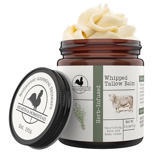 Hearth & Homestead Whipped Beef Tallow for Skin & Face, Unscented, 2.6oz | 100% Grass Fed & Finished, Eczema Cream & Body Butter, Only Organic Ingredients, For Skin & Face - Image 1