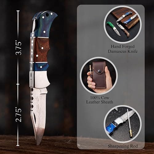 Personalized Folding Knife - Damascus Olive-Brown Pocket Knife, Custom Gift for Husband, Boyfriend, Dad, Son, Groomsmen, Perfect for Birthday, Anniversary, Father’s Day, Christmas Gift thumbnail 3