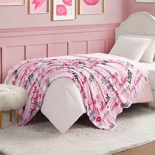 Juicy Couture Icon Collage 50" x 70" Plush Throw Blanket, Pink - Decorative Blankets for Sofas, Throws for Chairs, and Beds thumbnail 3