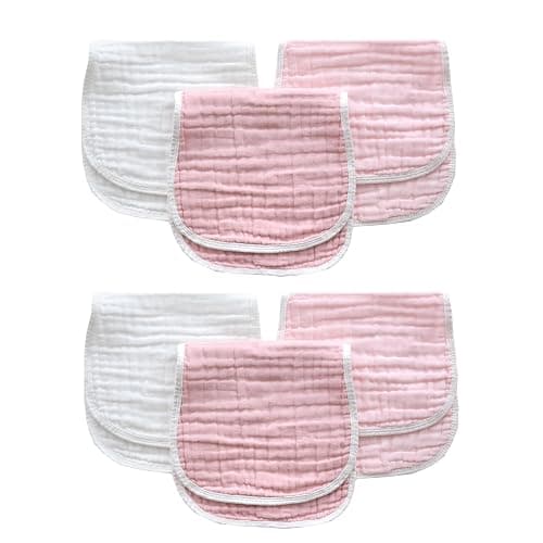 MUKIN Baby Muslin Burp Cloth Set of 6, Ultra Soft Absorbent Thick Cotton Burping Cloths for Unisex Newborn Babies, 20'' by 10'' Neutral Milk Spit Up Rags Boys Girls - Baby Must Haves. (Gradient Pink) thumbnail 9