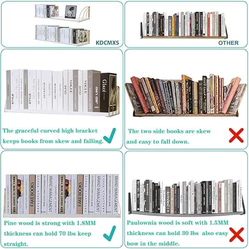 KDCMXS Gold White Shelves Pine Wood 23.5×7.87 Inch Book Shelf for Wall with Elegant Lines,Gold Floating Shelves,Floating Shelves for Wall,White Floating Bookshelf Set of 2. thumbnail 5
