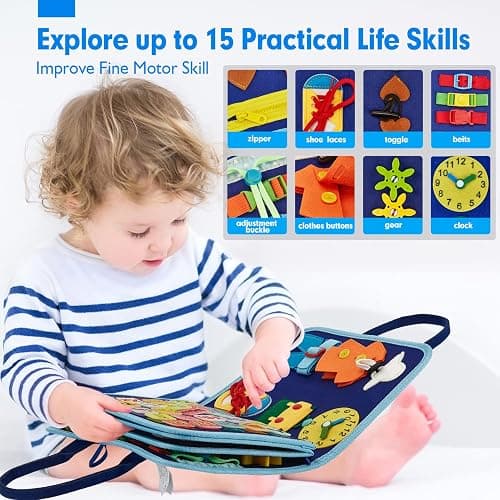 hahaland Busy Board for Toddlers - Montessori Toys Preschool Learning Activities with Life Skills, Alphabet, Number, Shape, Color, Animal, Weather - Toddler Boy Learning Educational Toys, Travel Toys thumbnail 4