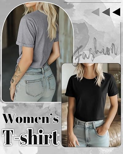 Huukeay 3 Pack Cotton Women's Short Sleeve T Shirts | Basic Tees, Cotton T Shirts, Short Sleeve, Crew Neck, Loose Fit Casual, Soft, Plain, Stretch, Summer, Everyday Wear, Workout thumbnail 2