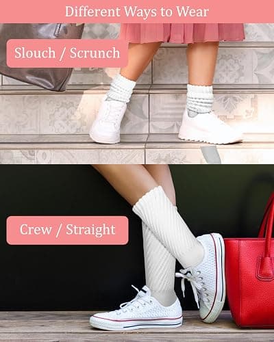 3-Pair Cotton Crew Slouch Socks Womens Scrunch Ribbed Soft Retro Boot Calf Sock thumbnail 3