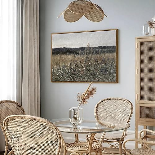 InSimSea Framed Canvas Wall Art Vintage Decor, Landscape Wall Art, Meadow with Flowers Art, Modern Farmhouse Decor, Cottagecore Bedroom Bathroom Office Decorations, 24"x36" thumbnail 4