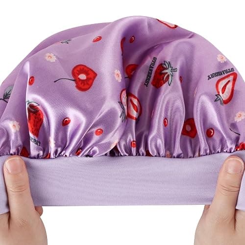 WEIPAO Kids Satin Bonnet - 3 Packs Baby Bonnet for Curly Hair Silk Sleep Cap with Adjustable Elasticated Soft Band for Child Toddler Baby - Purple+Light Pink+Yellow thumbnail 3