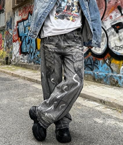 Y2k Retro High-Waisted Vintage Wide-Leg Jeans High-Street Heavy-Work Stripe Tie-Dye Jeans Unisex Floor-Length Pants thumbnail 4