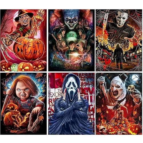 Sretoul 6 Pack Halloween Diamond Art Kits for Adults, Diamond Painting Kit Beginners Halloween, Horror 5D Gem Art for Adults with Round Gem Painting Gift Home Wall Decor 12x16 Inch - Image 1