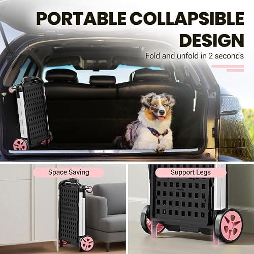 DKENICOR 8-in-1 200LBS Collapsible Shopping Cart, Multi Functional Utility Cart with 2 Storage Crate,Adjustable Handle Grocery Cart on Wheels for Shopping, Warehouse, Office, Supermarket, Pink thumbnail 4