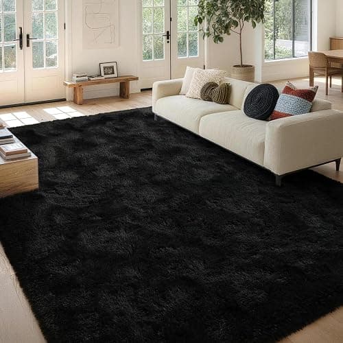 FinRèc 6x9 Feet Black Rugs for Bedroom Living Room, Plush Shag Area Rug, Non-Slip Fluffy Furry Rug for Nursery Kids Room Dorm Room Home Decor, Indoor Shaggy Floor Carpet thumbnail 2