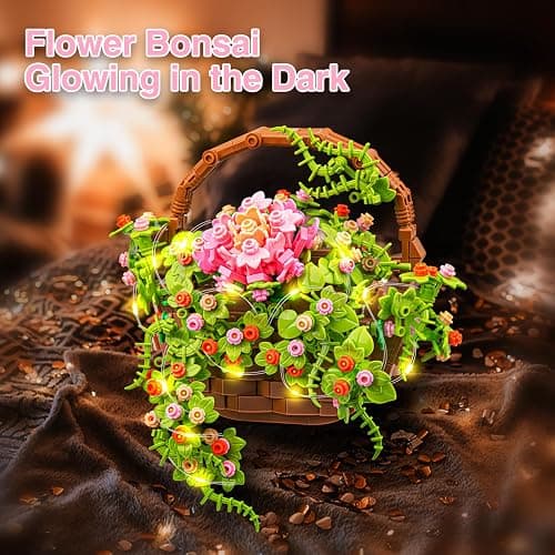SATHIBI Flower Bouquet Building Set, Flowers Basket Bonsai Plants with Light, Botanical Collection Wall Decor, Creative Building Toy Gift for Adults (691 PCS) thumbnail 3