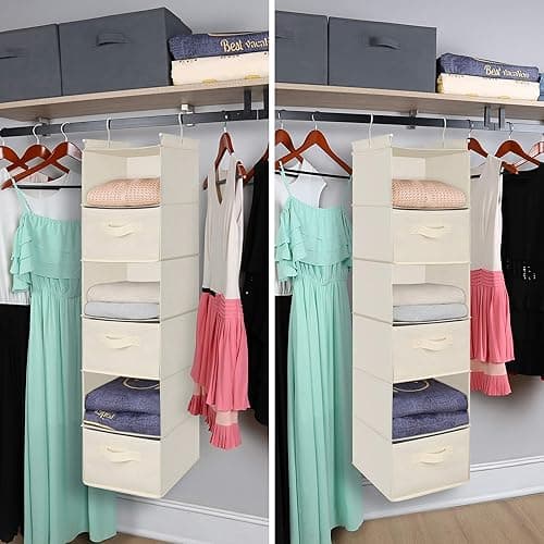 MAX Houser 6 Tier Shelf Hanging Closet Organizer, Cloth Hanging Shelf with 2 Sturdy Hooks for Storage, Foldable (Beige) - Beige thumbnail 6