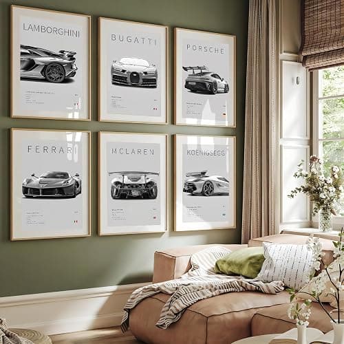 CSLGQGV Car Poster Vintage Racing Car Wall Art Supercar Canvas Prints Painting For Men Room Pictures Guys Dorm Room Aesthetics Decor Bedroom Office (Unframed,8×10inch,6pcs) thumbnail 2