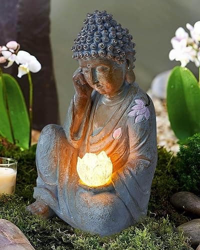 Thumok Buddha Statue Outdoor with Lotus Flower Light, IP65 Waterproof Solar Statue Lights, Outdoor Statues for Garden, Zen Decor for Garden, Home, Patio, Lawn thumbnail 9