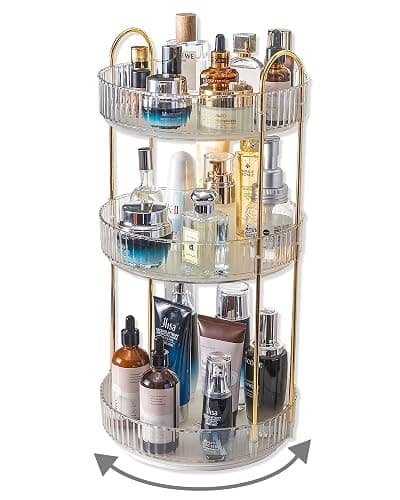 Asayuee 360 Rotating Makeup Organizer,3 Tier Large Capacity Make Up Organizers and Storage,Skincare Perfume Vanity Organizers,Bathroom Cosmetics Storage Organizer Countertop (Clear-3 Tier) - Image 1
