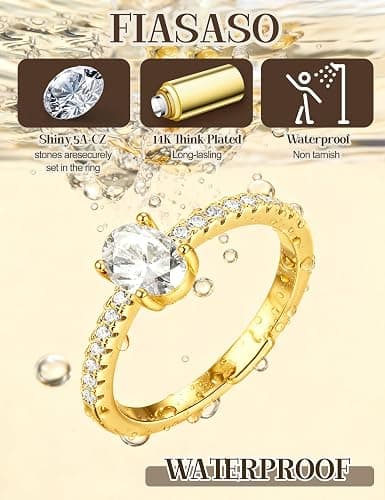 FIASASO Gold Rings for Women Non Tarnish - 5Pcs Dainty Stackable Rings 14K Gold Plated Cubic Zirconia Stacking Rings Non Tarnish Waterproof Minimalist Thin Stack Ring Size 5 6 7 8 9 10 thumbnail 2