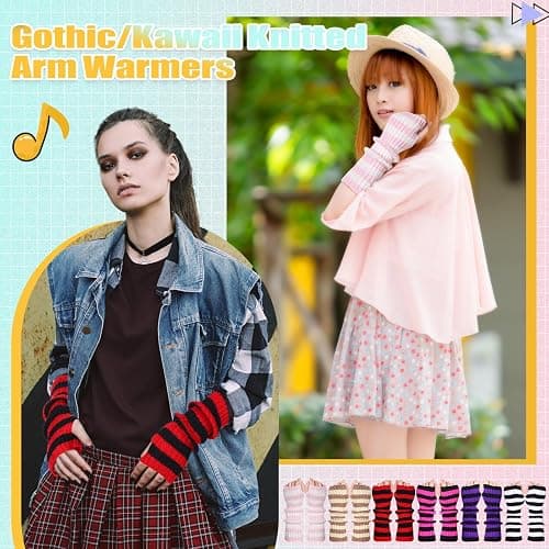Berlune 6 Pairs Arm Warmers Kawaii Sleeves Cute Y2k Harajuku Japanese Style for Women Girls Lolita Costume School, 6 Colors thumbnail 5