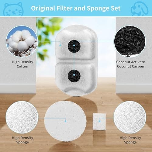 16 Set Dog Fountain Filter Replacement for 7L/230oz/1.8G Stainless Steel Dog Water Dispenser, YOIHABV Cat Fountain Filters, Triple Filtration Pet Water Filter, Replacement Filters and Sponges thumbnail 4