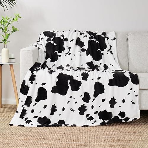 Cozy Bliss Cow Print Throw Blanket Non Shedding MilkyPlush™ Fleece 330GSM Thick Blankets Western Room Decor Super Soft Warm for Adults Kids Girl Gifts Bedroom Couch Sofa Travel Black White 50"x60" thumbnail 4