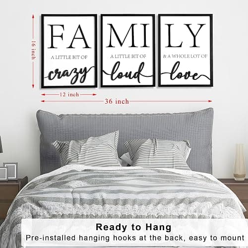 3D Wood Family Wall Decor, 36" x 16" Framed Family Sign Wall Art, 3D Pictures for Living Room (Ready to Hang, 12x16 inches, Set of 3, Framed) thumbnail 5