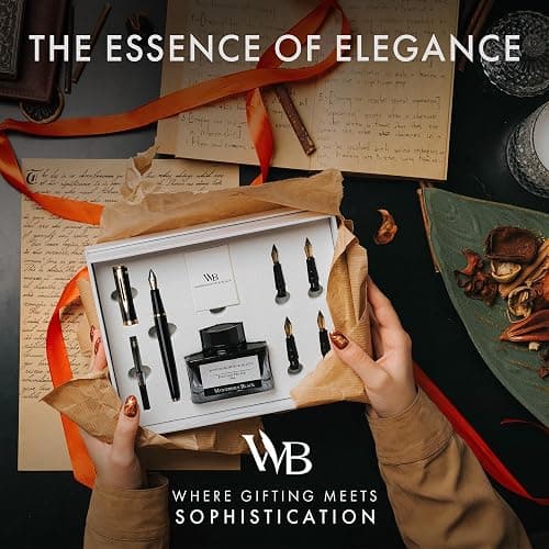 Wordsworth & Black Fountain Pen Gift Set, Includes Bottle, 6 Cartridges, Refill Converter, 4 Replacement Nibs, Premium Package, Journaling, Calligraphy, Smooth Writing Pens [Black Gold] thumbnail 2